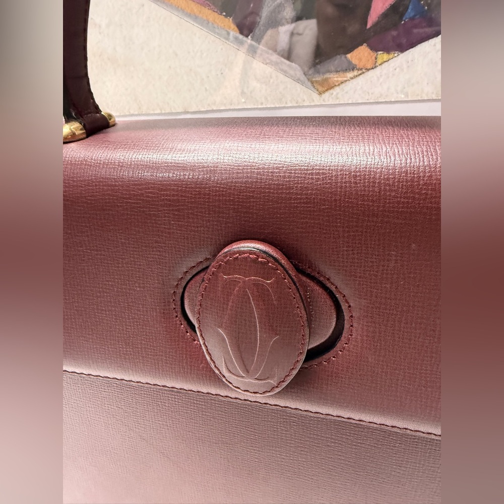 CARTIER Bordeaux Leather Top Handle Handbag-SKU1 - Picture 2 of 11